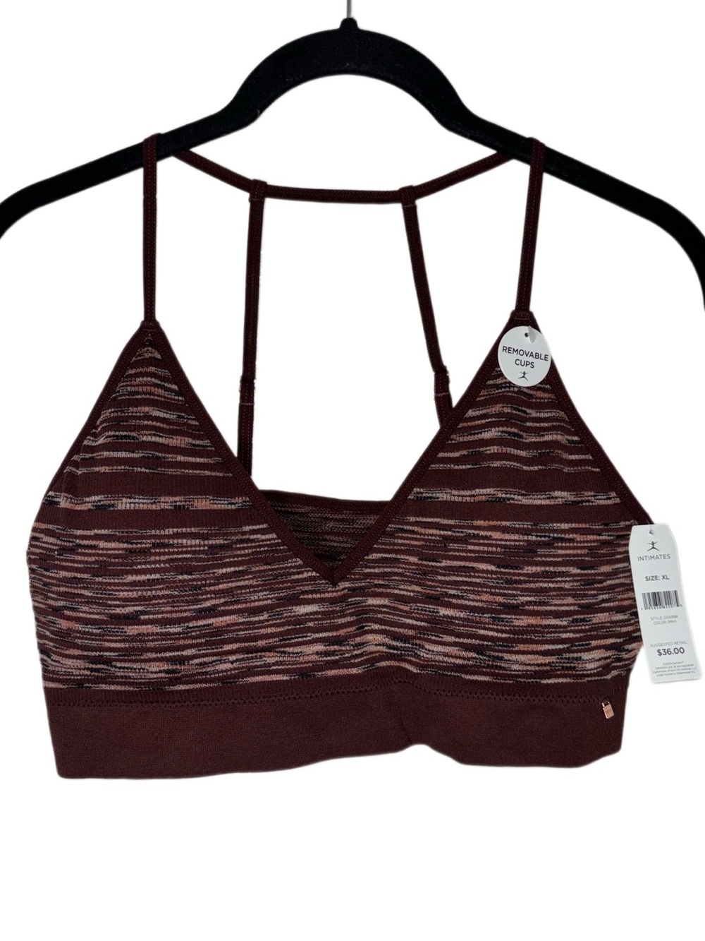 Danskin ribbed bralette woman's Large maroon/Burgundy removable cup/wire-free